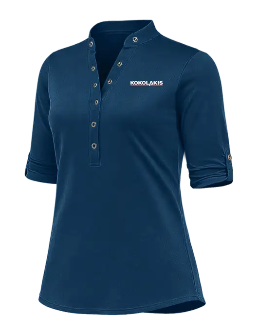 OGIO Womens Crush Henley Light Navy 3/4 Sleeve Shirt w/Kokolakis Logo