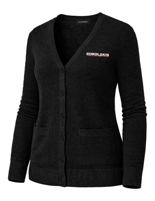 Womens Black Washable V-neck Cardigan Sweater w/Kokolakis Logo