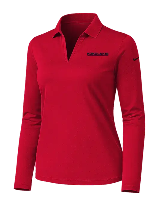 Nike Womens Red Dri-FIT Micro Pique 2.0 Long Sleeve Polo w/Kokolakis Logo