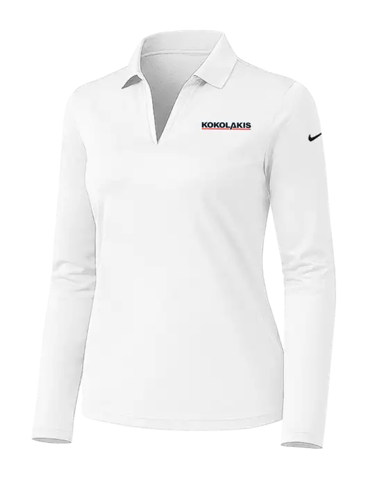 Nike Womens White Dri-FIT Micro Pique 2.0 Long Sleeve Polo w/Kokolakis Logo